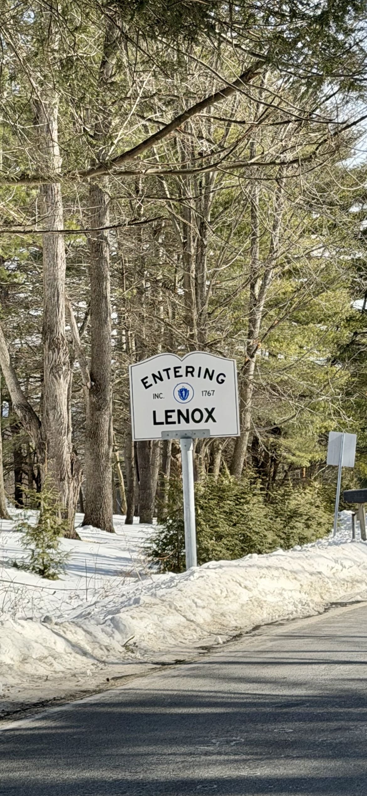 Entering Lenox, MA on a snowy winter weekend for a wellness retreat in the Berkshires.